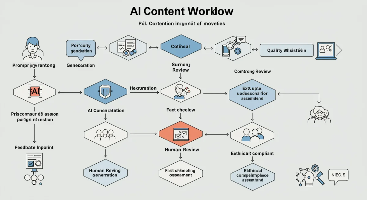 AI content workflow diagram with human oversight checkpoints