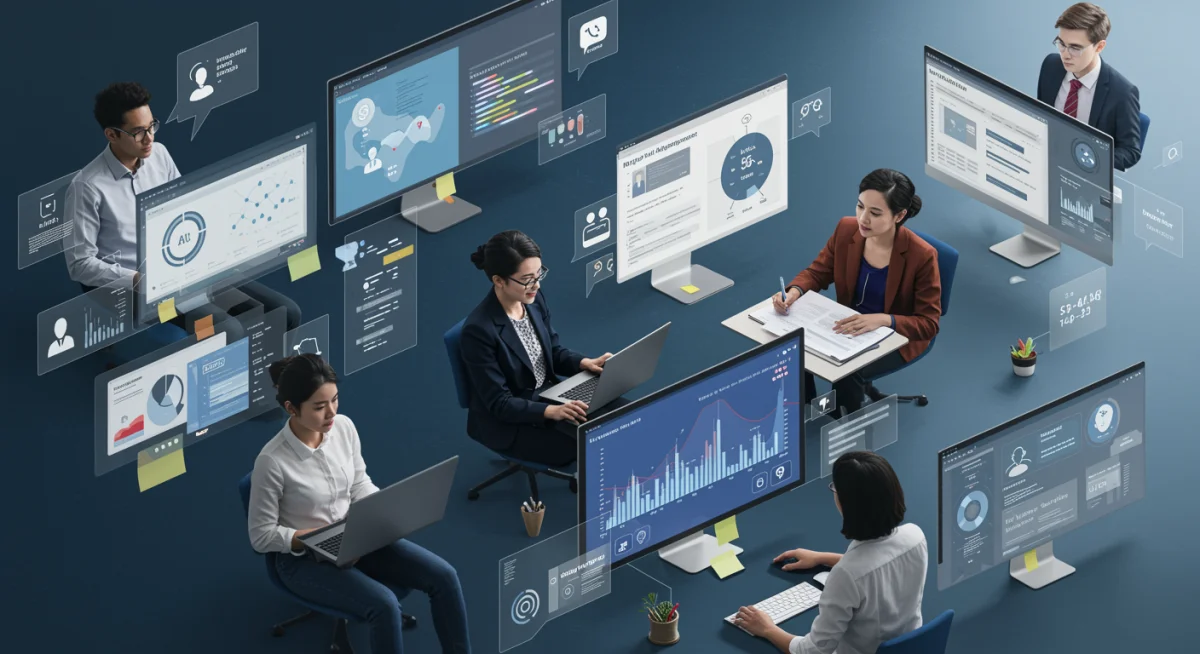 Diverse team collaborating with AI project management software