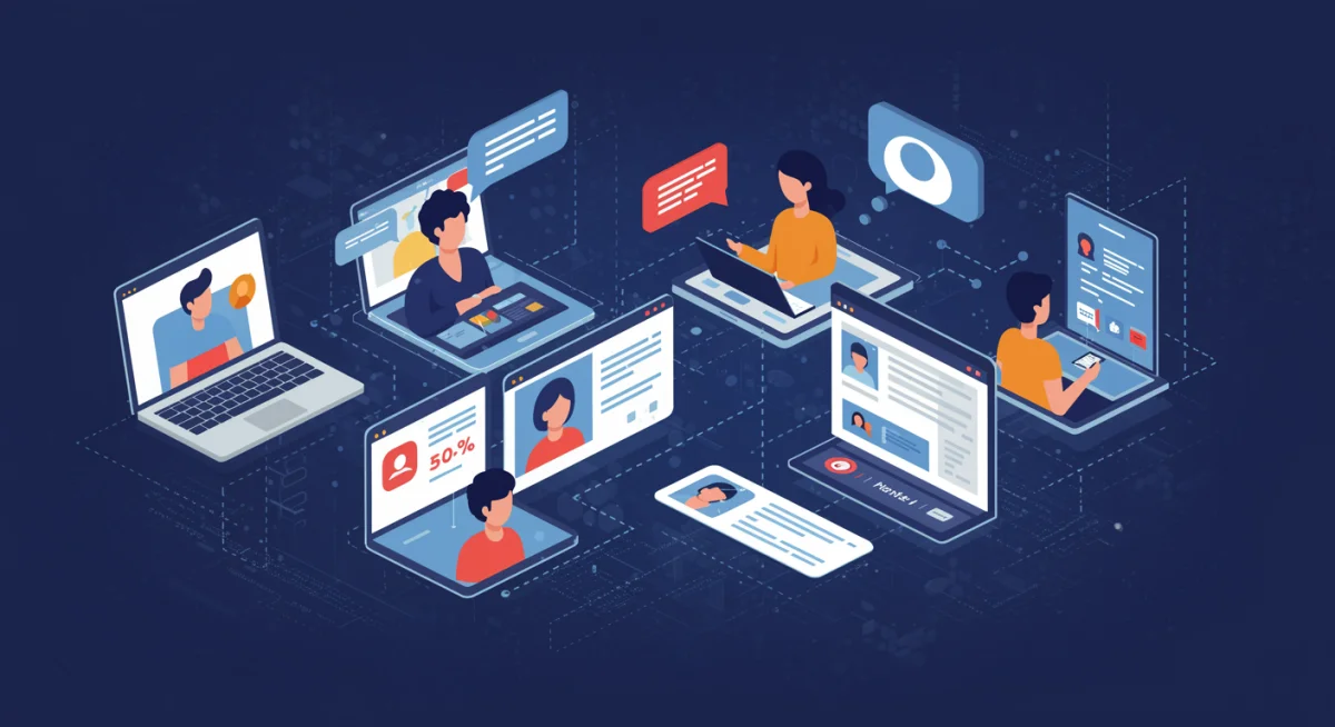 Diverse users engaging authentically on social media, emphasizing community building and genuine connections in the digital space.