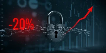 Broken digital lock with rising cost graph, symbolizing the financial impact of neglecting cybersecurity.