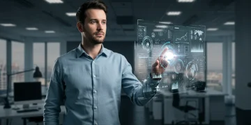 Professional using holographic interface for career automation in 2026