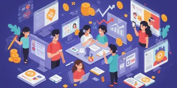 Illustration of diverse US creators thriving on digital platforms, symbolizing increased direct monetization and economic growth.