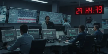 Cybersecurity team collaborating on incident response plan in a modern US office