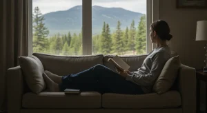 Person enjoying a digital-free moment with a book by the window