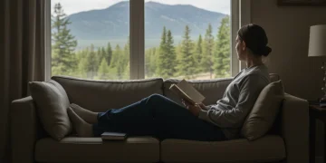 Person enjoying a digital-free moment with a book by the window