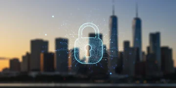 Digital padlock representing cybersecurity for US businesses in 2026