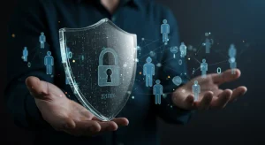 Digital shield protecting corporate data from insider threats, symbolizing advanced detection strategies for 2026.