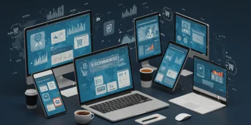 Modern devices showing personalized e-commerce experiences with AI data streams