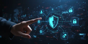 Digital network protected by EDR with cybersecurity shield