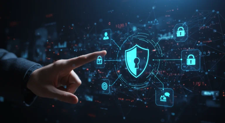 Digital network protected by EDR with cybersecurity shield
