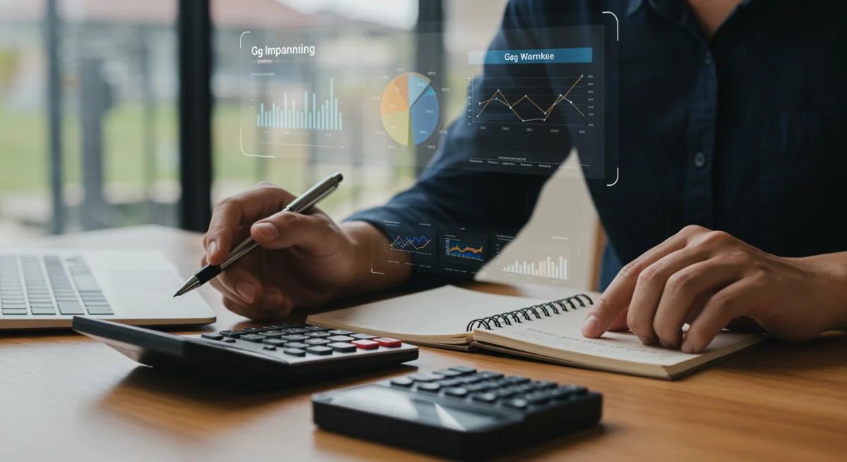 Gig worker managing finances and planning investments for future security