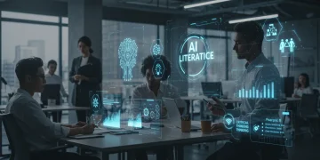 Professionals collaborating on future skills, US job market 2026