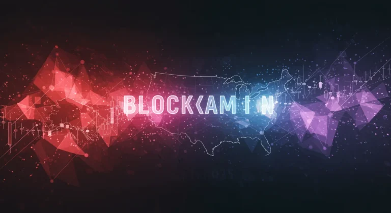 Futuristic digital artwork with blockchain elements over a US map, symbolizing growth in the NFT market.