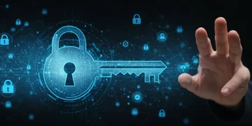 Futuristic digital lock representing secure Identity and Access Management in 2026