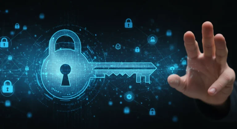 Futuristic digital lock representing secure Identity and Access Management in 2026