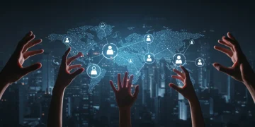 Futuristic digital network symbolizing social media algorithms and organic reach strategies for US platforms in 2026.