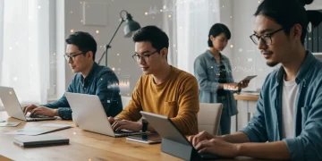 Digital evolution of gig economy with diverse US online freelancers working remotely