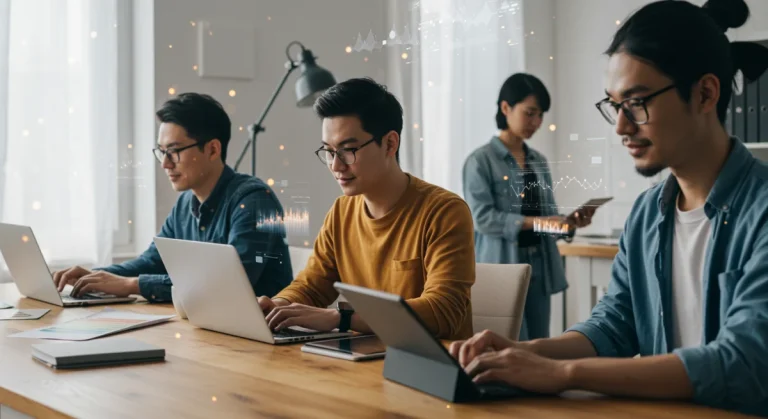 Digital evolution of gig economy with diverse US online freelancers working remotely