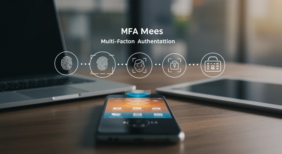 Infographic showing multi-factor authentication layers for enhanced online account security.