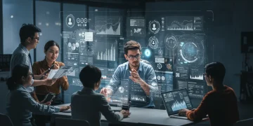 Professionals managing a digital dashboard for online reputation in 2026