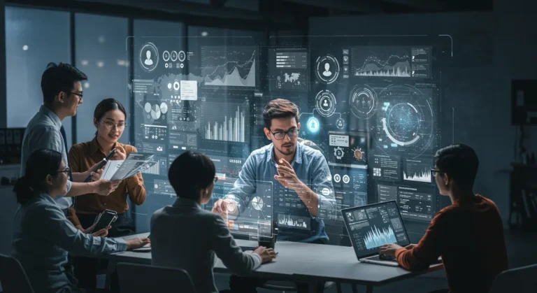 Professionals managing a digital dashboard for online reputation in 2026