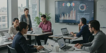 Professionals learning about future job trends and upskilling in a modern classroom setting