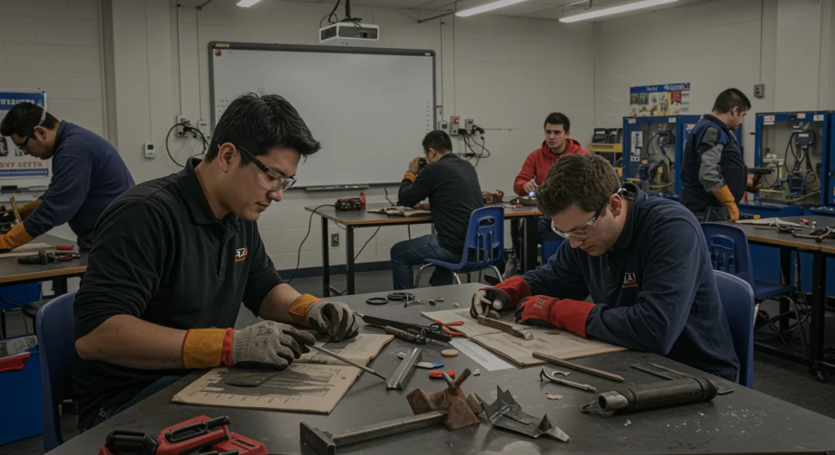 Students engaged in hands-on skilled trades training