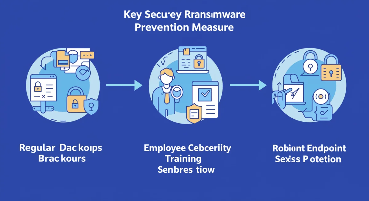 Diagram of three key ransomware prevention measures for small businesses.