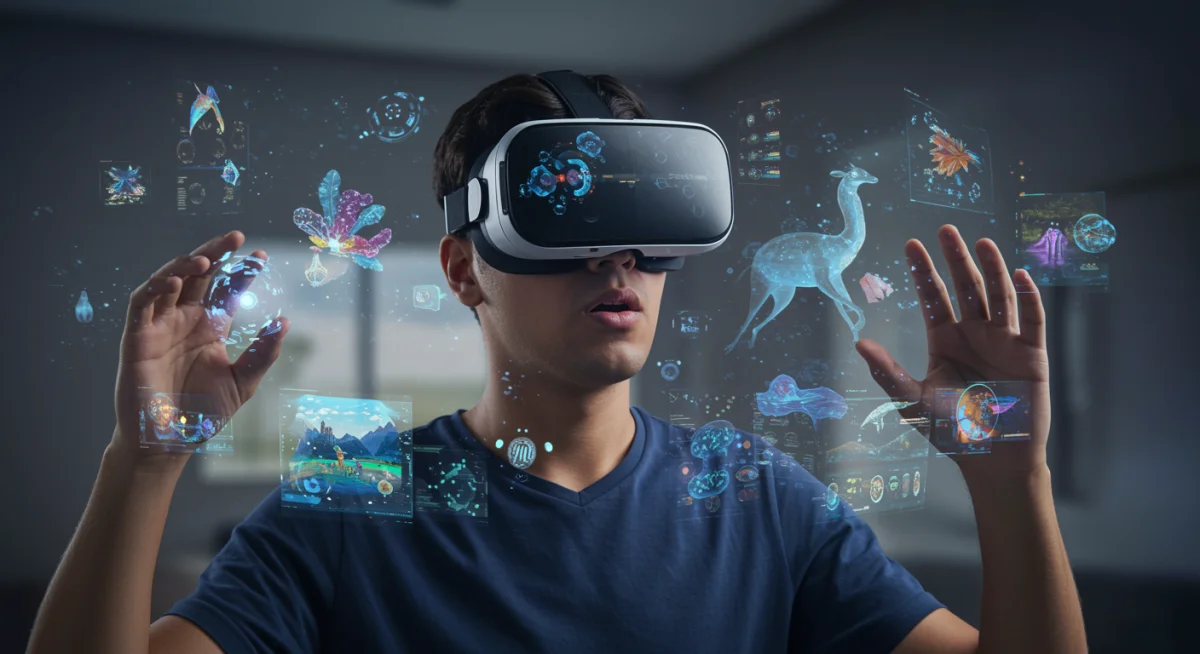 Person using VR headset for immersive 5G entertainment