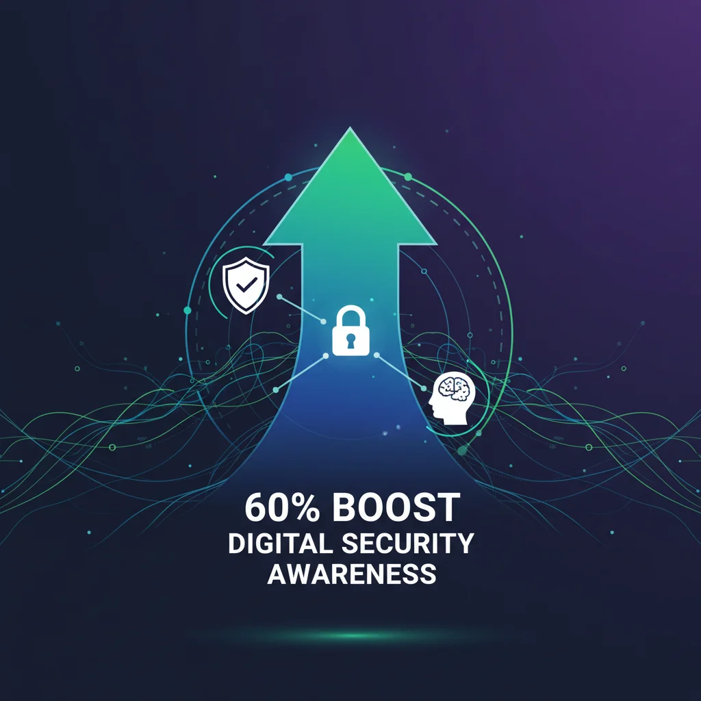 Infographic illustrating a 60% boost in digital security awareness with security icons.