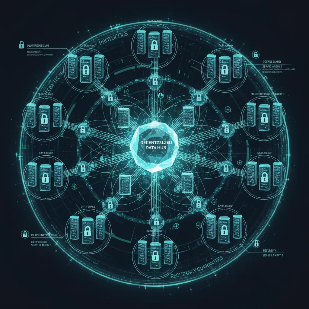 Decentralized data network architecture with interconnected nodes.