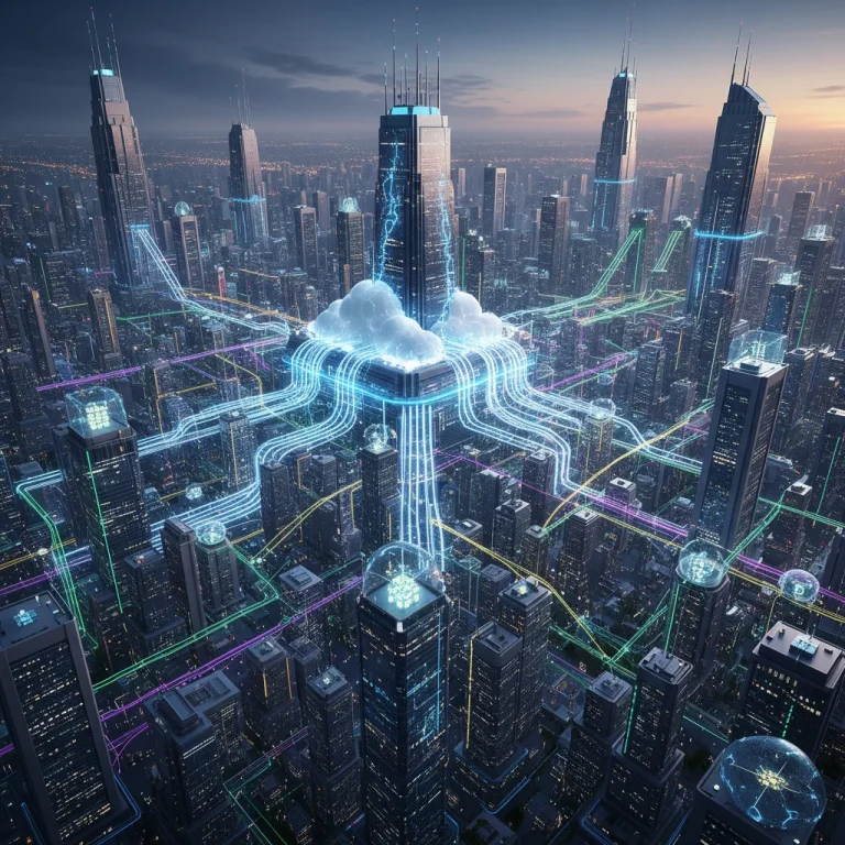 Futuristic digital data flow representing cloud and decentralized storage options.