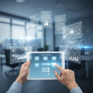 U.S. Data Privacy Laws 2026: What Citizens Must Know Interconnected legal documents and digital screens illustrating complex data privacy regulations.