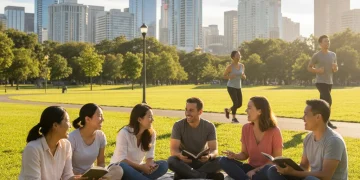Professionals enjoying leisure, symbolizing work-life balance with a 4-day work week in the US.