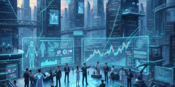 AI transforming US job market, professionals collaborating with technology