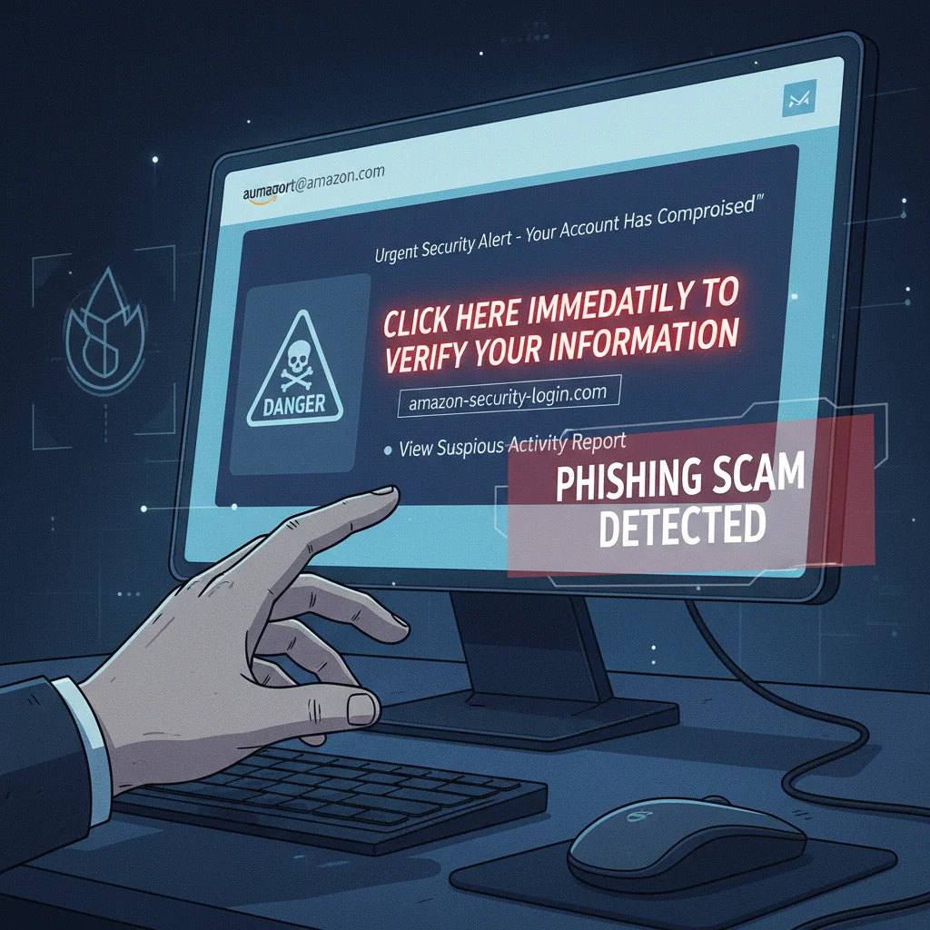 Identifying suspicious phishing emails and links on a computer screen