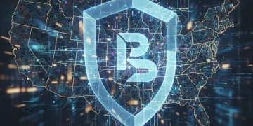 Digital data flow with privacy shield over US map
