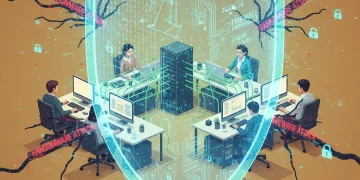 Digital shield protecting small business from ransomware attack