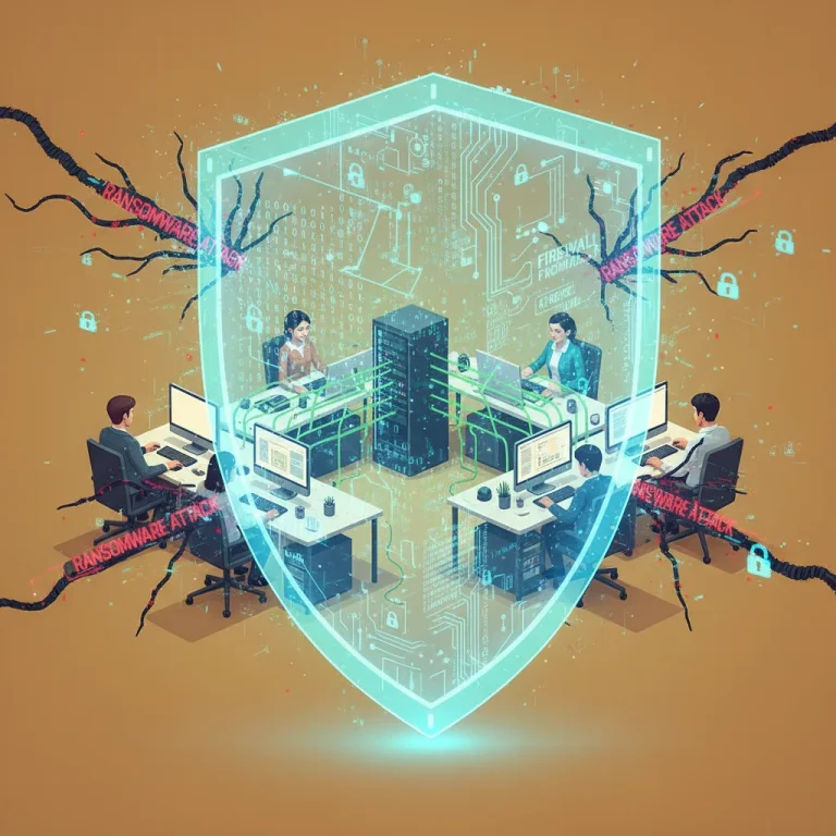 Digital shield protecting small business from ransomware attack
