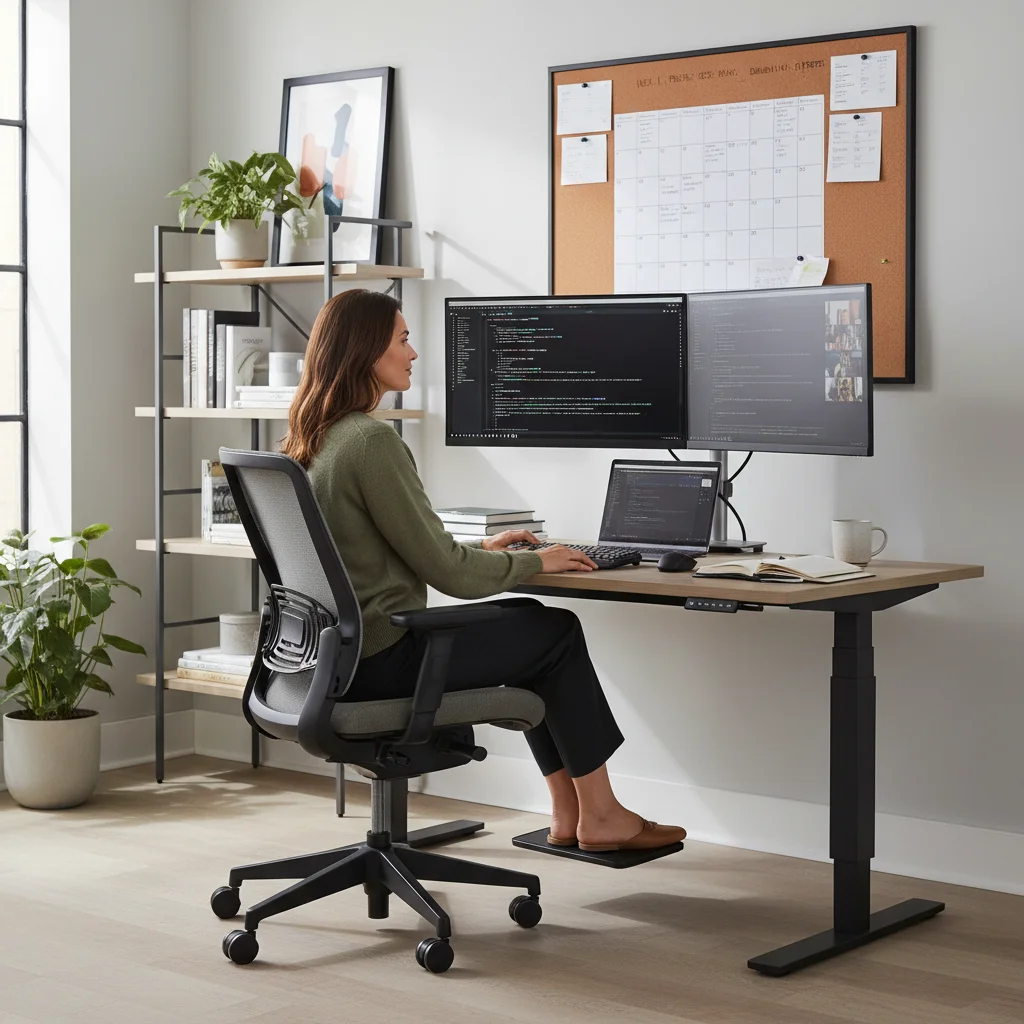 Employee working remotely from a well-equipped home office.