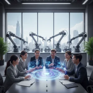 Upskilling for Automation: 5 Essential Digital Skills for Job Security by 2026 Professionals collaborating on digital skills development for an automated future workforce.