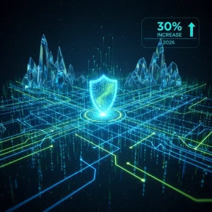 Artificial intelligence protecting digital networks, symbolizing enhanced cybersecurity threat detection.