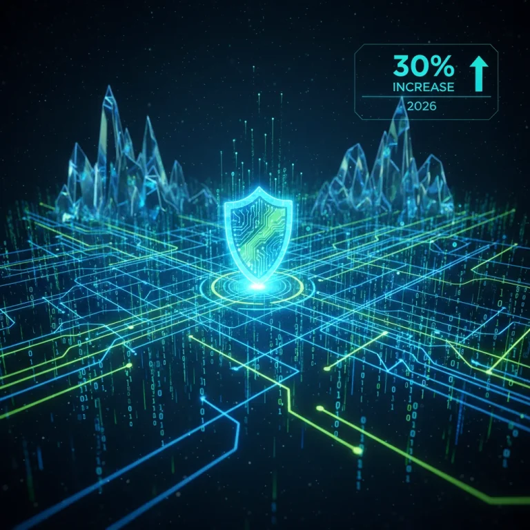 Artificial intelligence protecting digital networks, symbolizing enhanced cybersecurity threat detection.