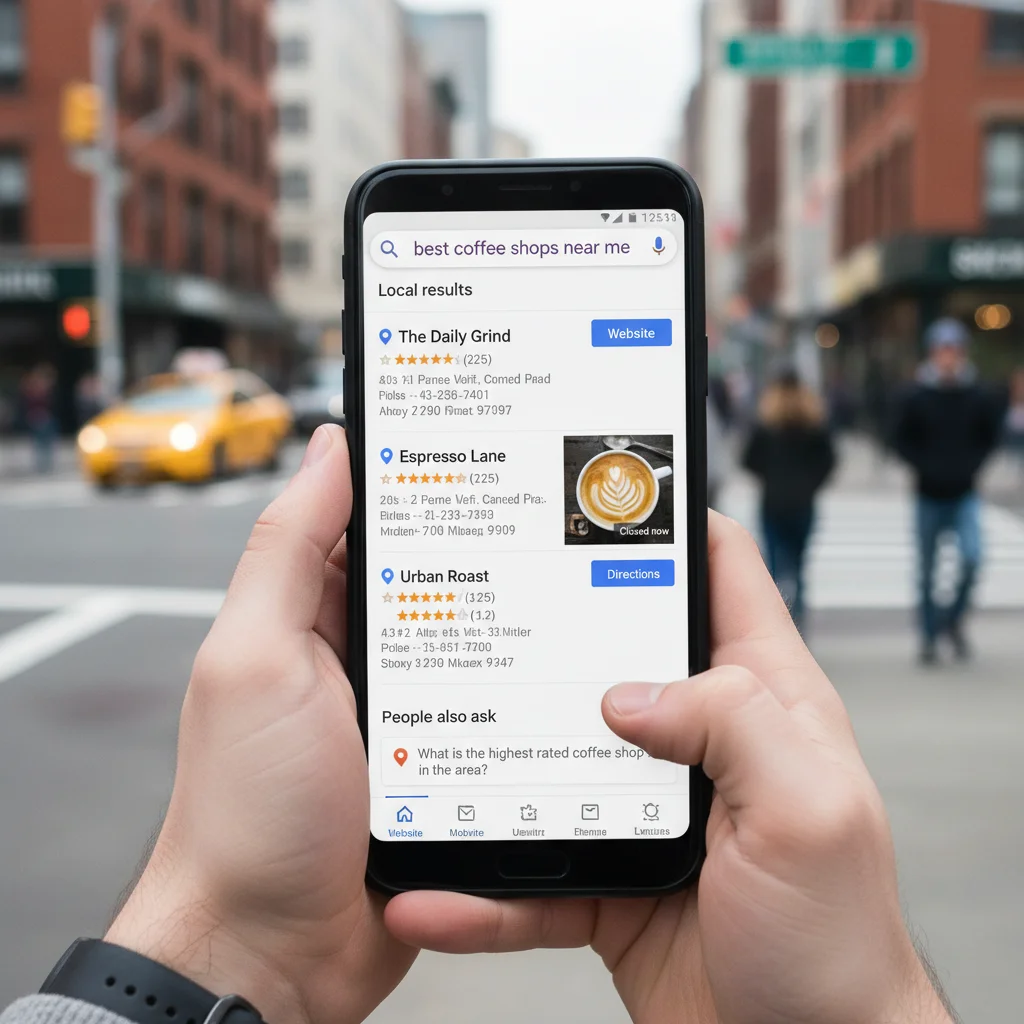 Smartphone showing local search results from a voice query