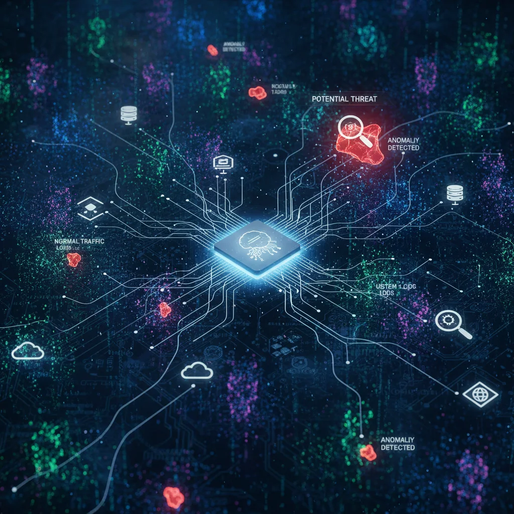 Machine learning algorithms analyzing network data for cybersecurity threat detection.