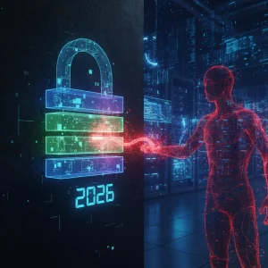 MFA Bypass Techniques 2026: Cybercriminal Exploits & Countermeasures Futuristic digital lock representing MFA being bypassed by a shadowy figure, symbolizing advanced cyber threats.
