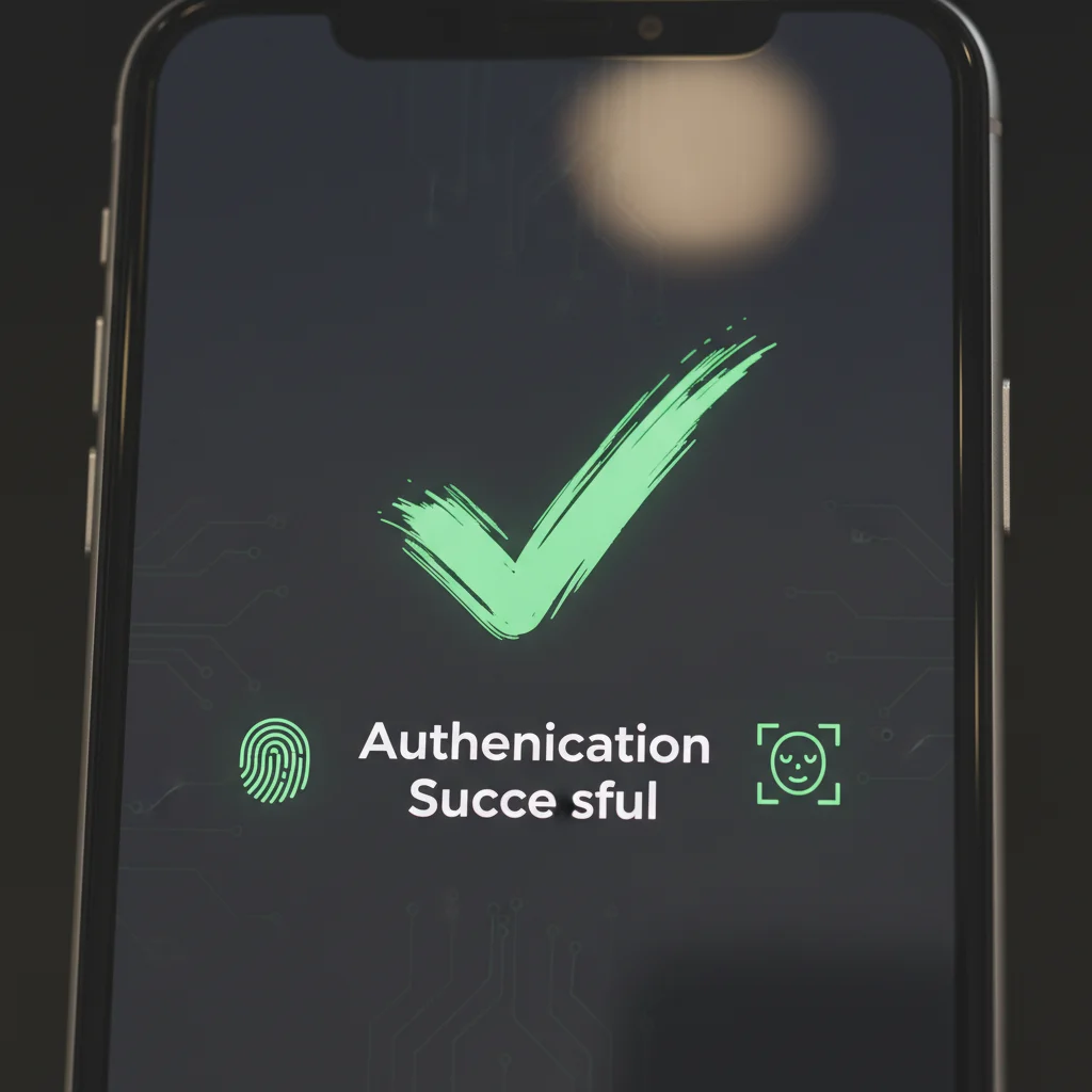 Smartphone showing successful biometric authentication, emphasizing user convenience.