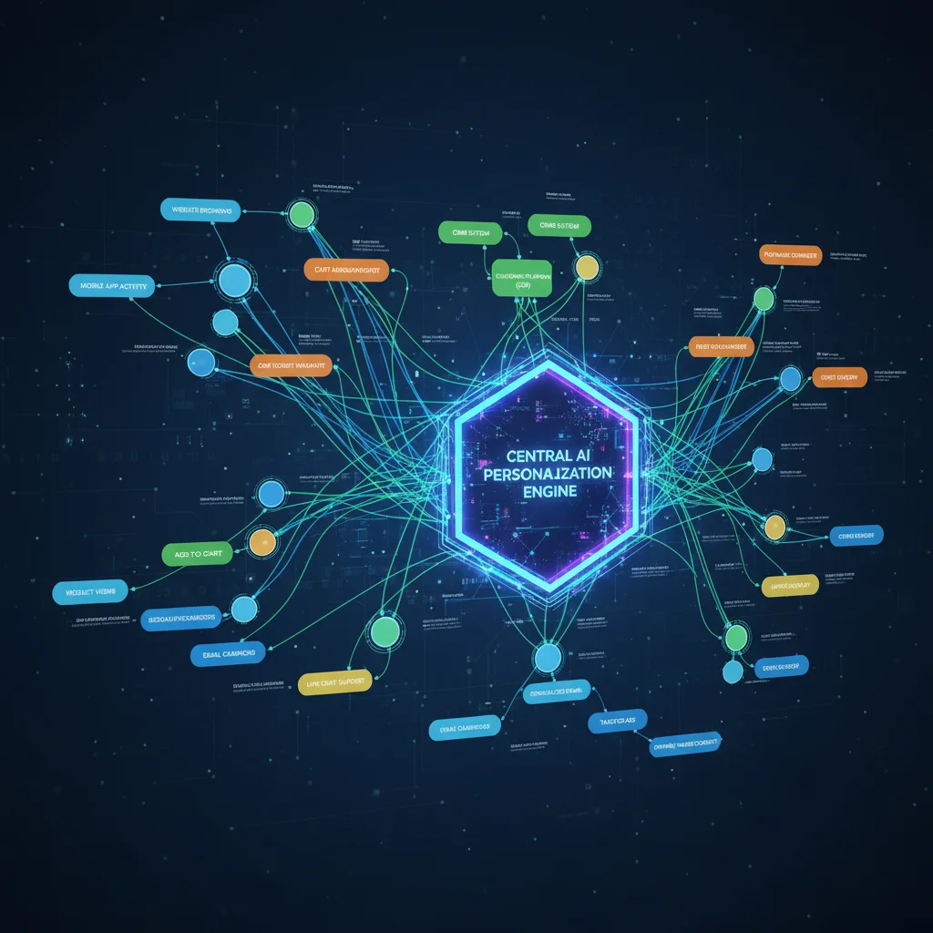 Customer data flow and AI processing for effective ecommerce personalization strategy.