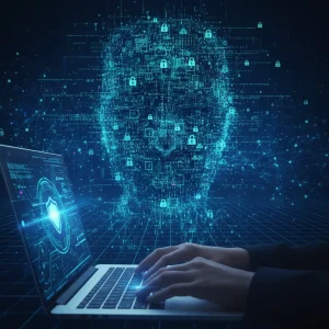 Protecting Your Digital Identity: 8 Critical Steps to Avoid Online Scams and Data Breaches This Year. Digital identity protection, person's face made of code, online security