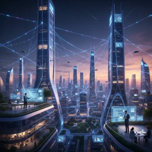 The Future of Remote Work: 6 Internet Trends Impacting US Employment by Early 2027 Futuristic cityscape with remote workers and global internet trends